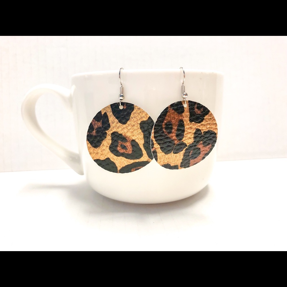 Leopard print faux leather earrings